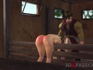 Чотири груди і an udder&excl; farmer грає з a beguiling lassie в cowshed